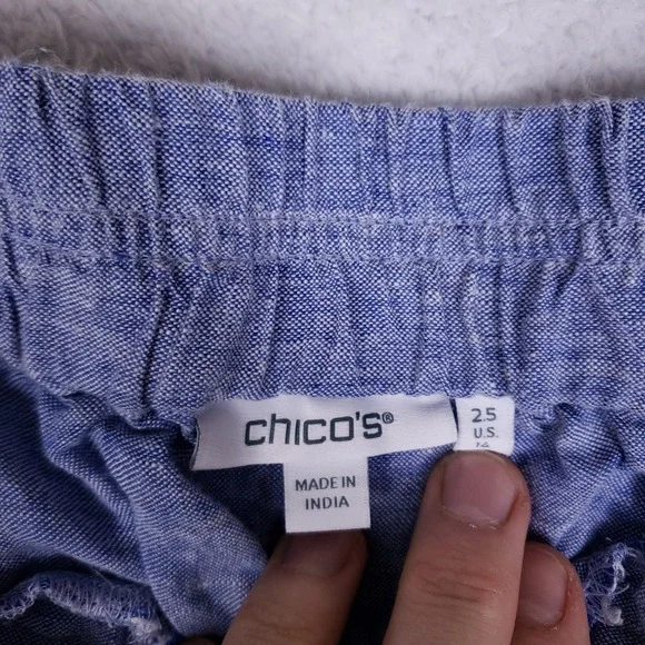 Chico's Linen Pants Blue Cropped Pull-On Size 14 Coastal Grandmother - Picture 7 of 10